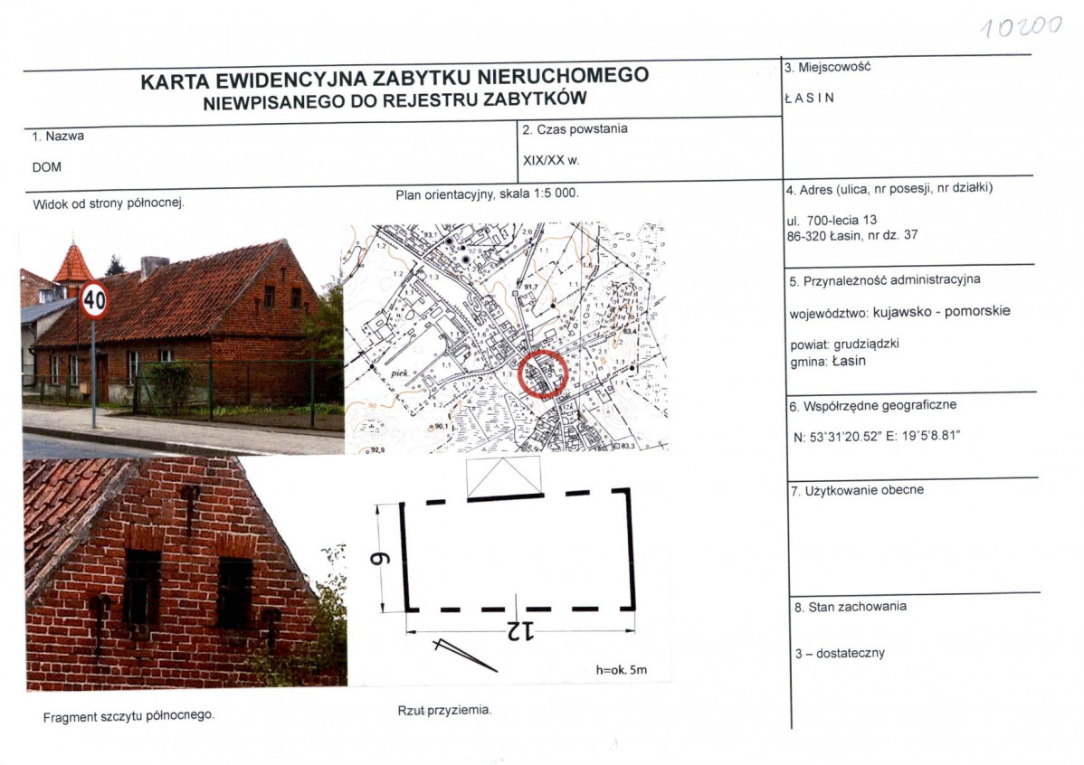 Karta obiektu niewpisanego do rejestru, skan nr 1
