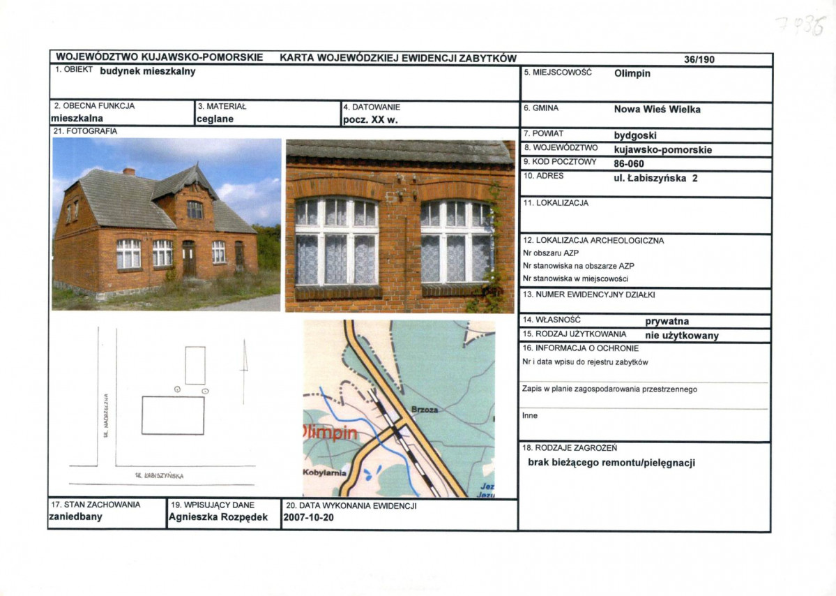 KEZN - Karta obiektu niewpisanego do rejestru, skan nr 1