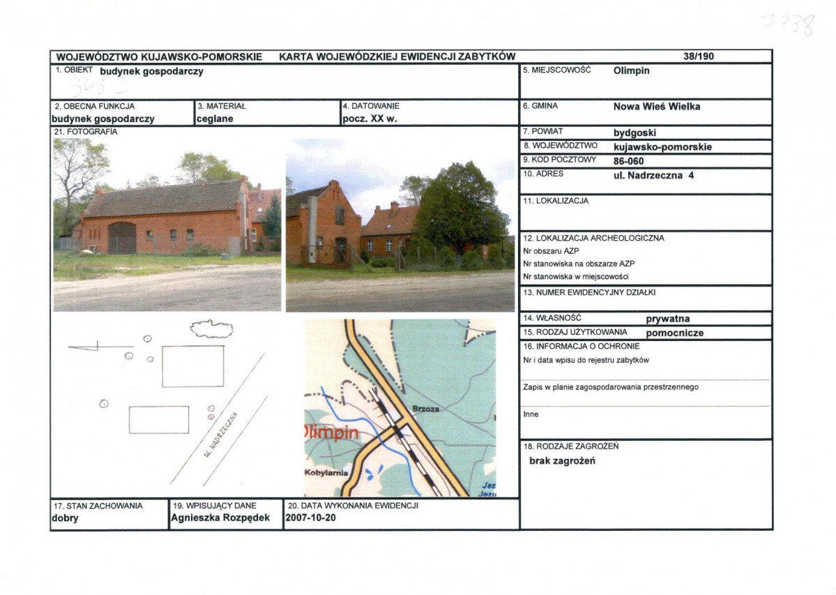 KEZN - Karta obiektu niewpisanego do rejestru, skan nr 1