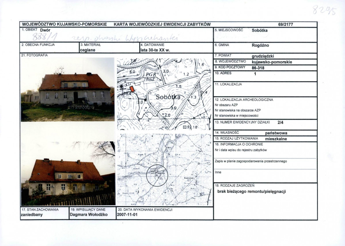 KEZN - Karta obiektu niewpisanego do rejestru, skan nr 1