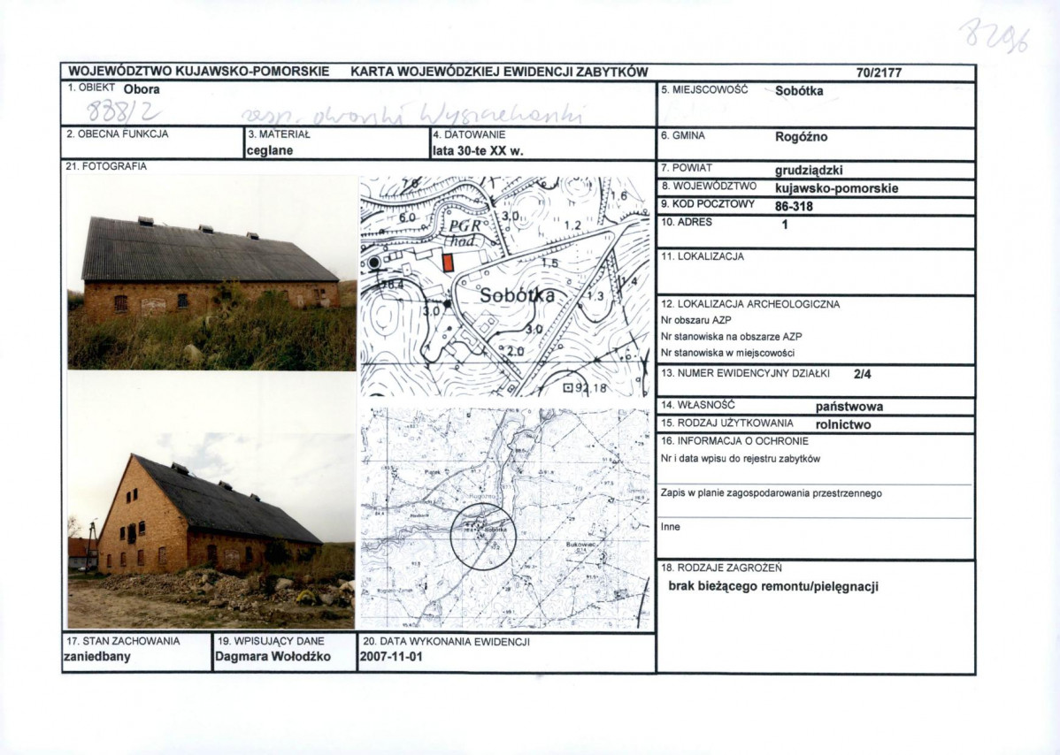 KEZN - Karta obiektu niewpisanego do rejestru, skan nr 1