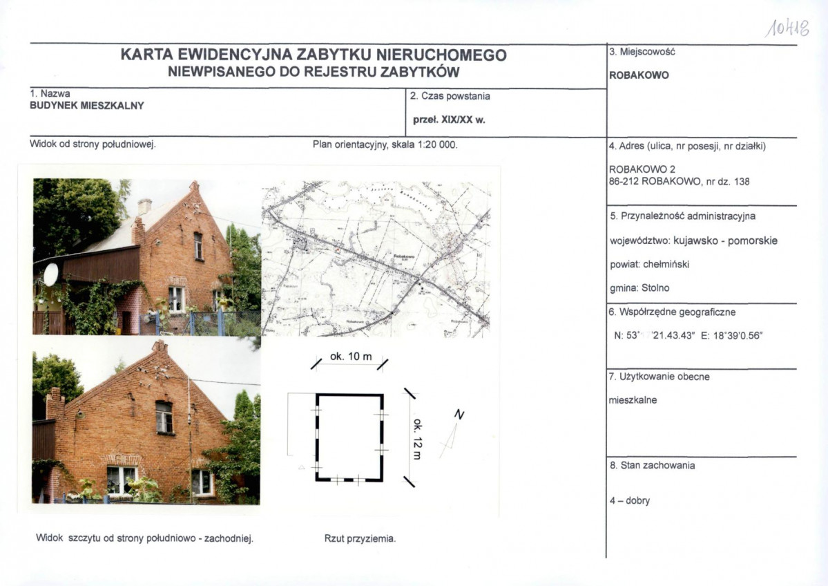 KEZN - Karta obiektu niewpisanego do rejestru, skan nr 1