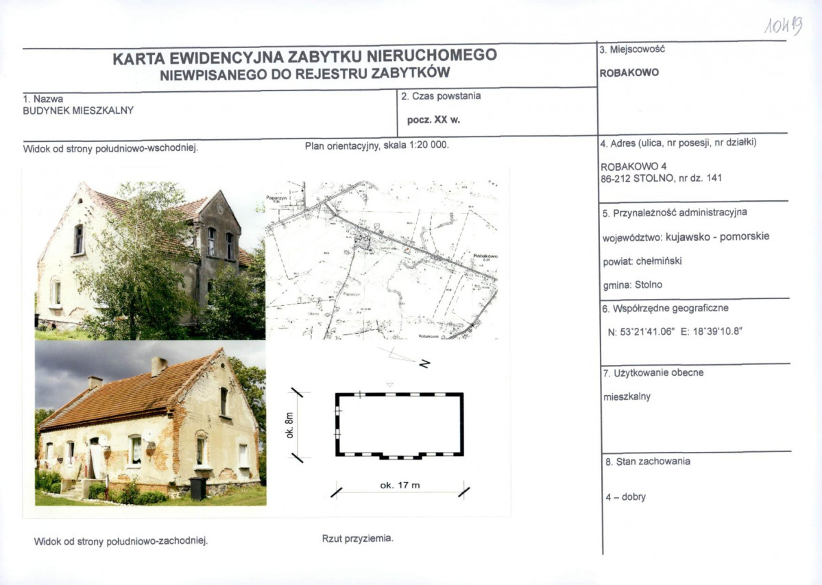 Karta obiektu niewpisanego do rejestru, skan nr 1