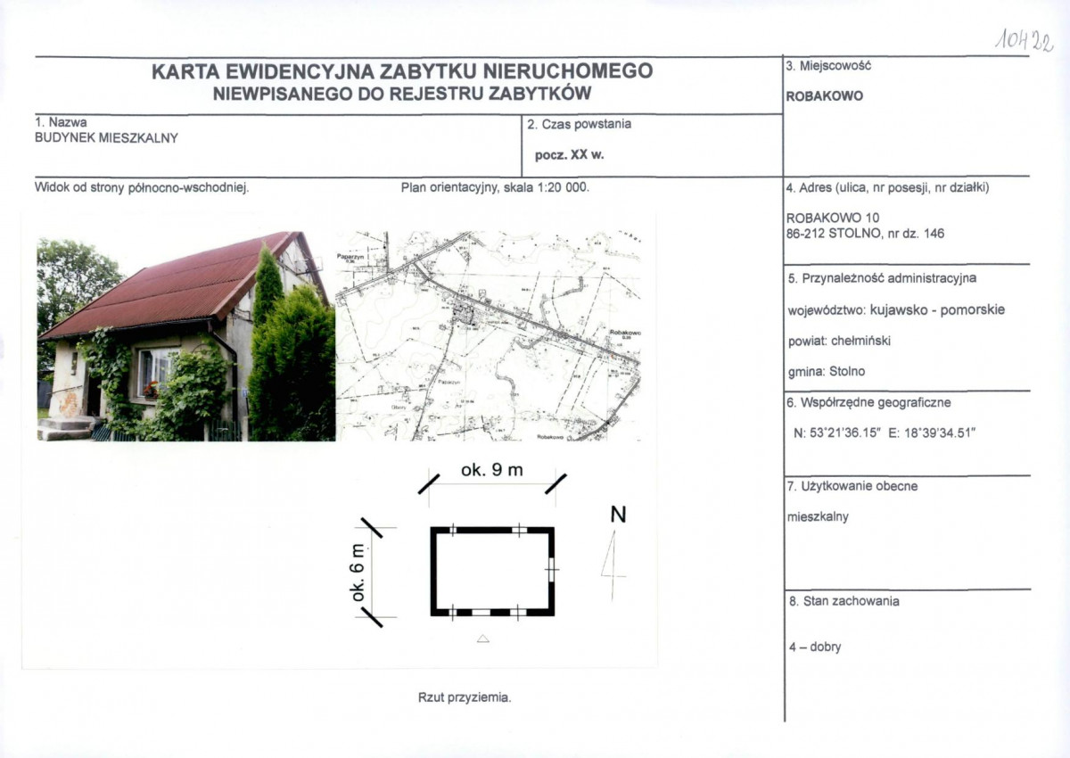 Karta obiektu niewpisanego do rejestru, skan nr 1