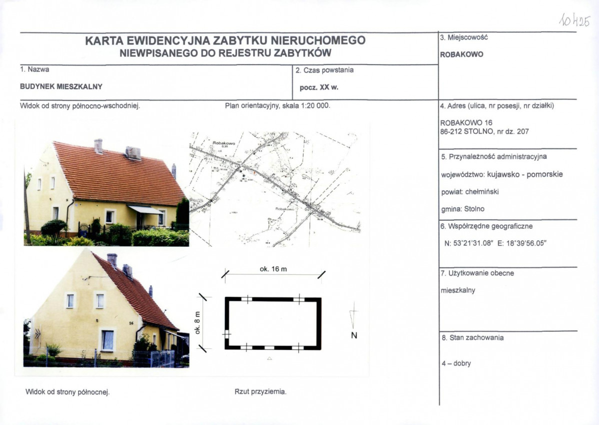 Karta obiektu niewpisanego do rejestru, skan nr 1
