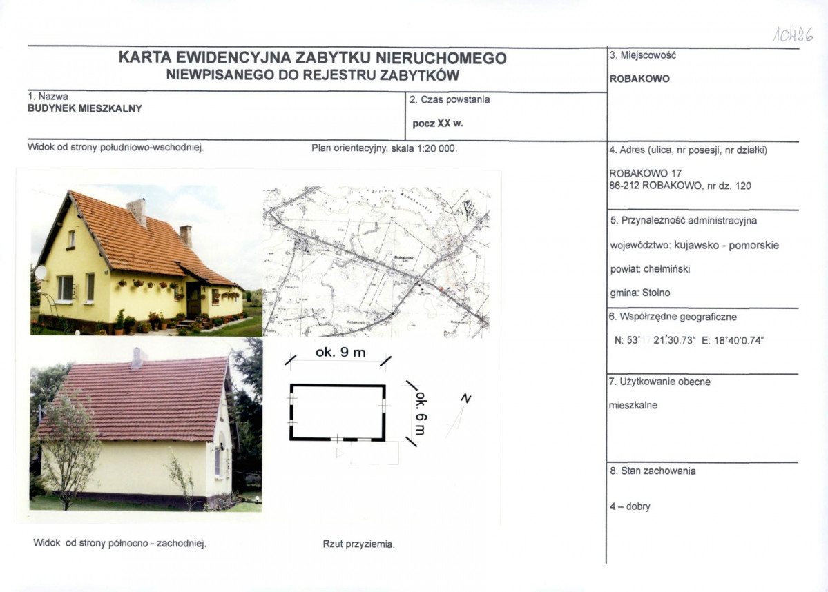 Karta obiektu niewpisanego do rejestru, skan nr 1