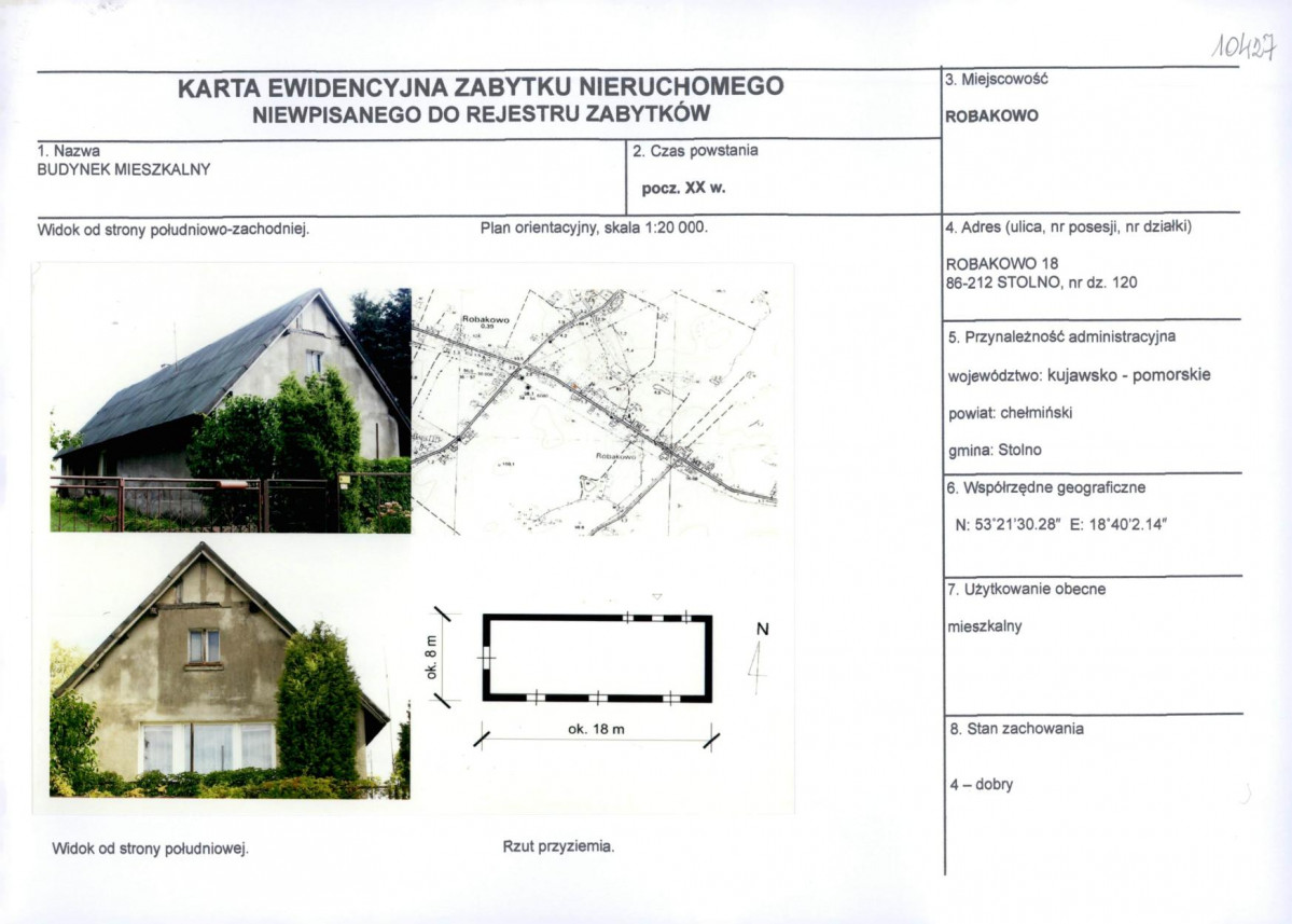 Karta obiektu niewpisanego do rejestru, skan nr 1