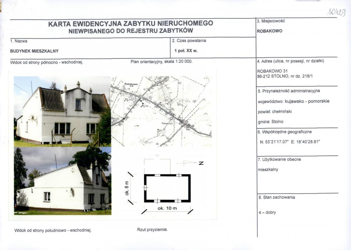 Karta obiektu niewpisanego do rejestru, skan nr 1