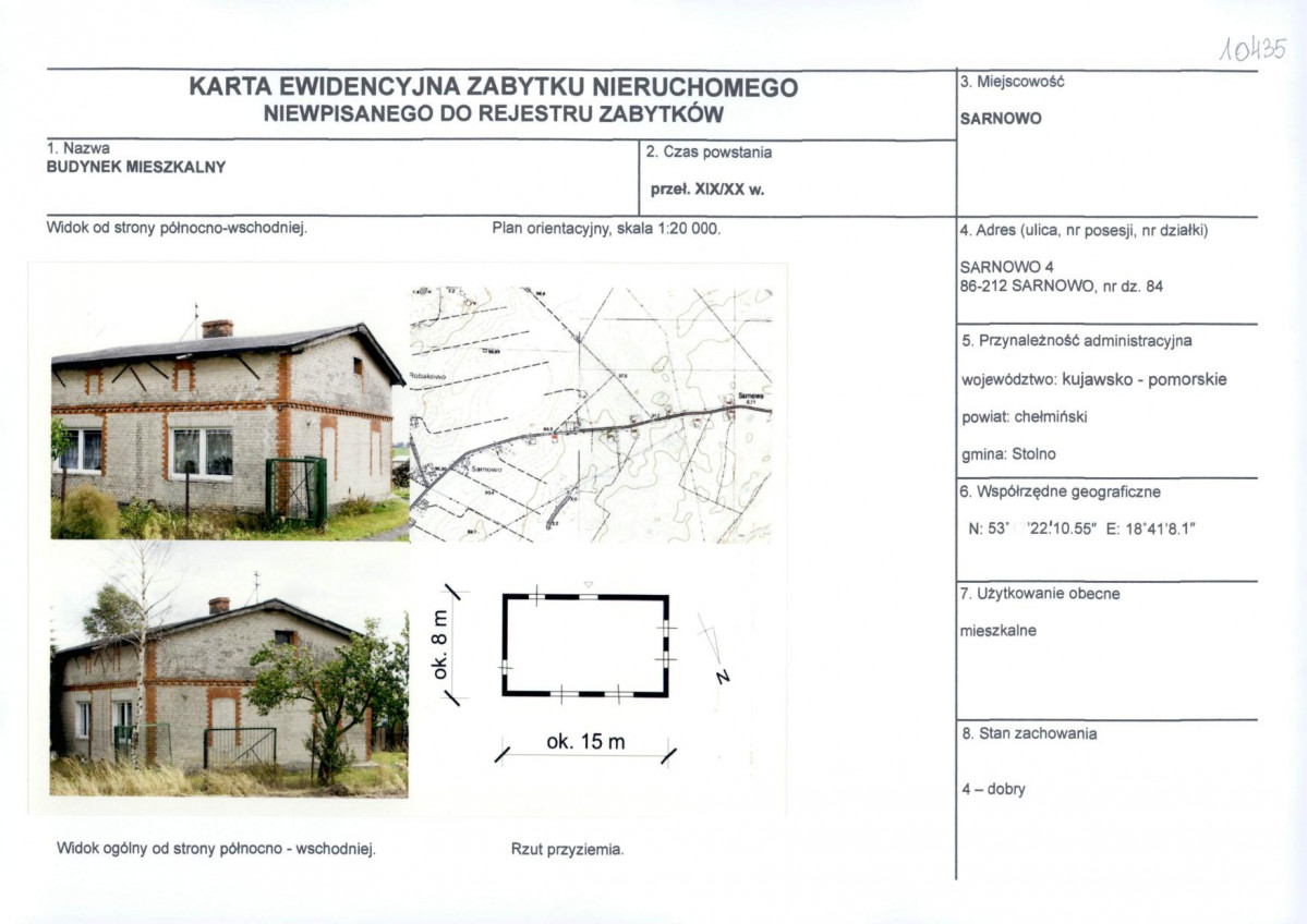 Karta obiektu niewpisanego do rejestru, skan nr 1