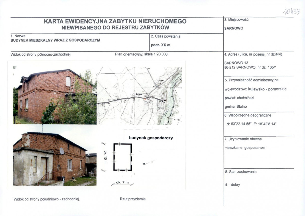 Karta obiektu niewpisanego do rejestru, skan nr 1