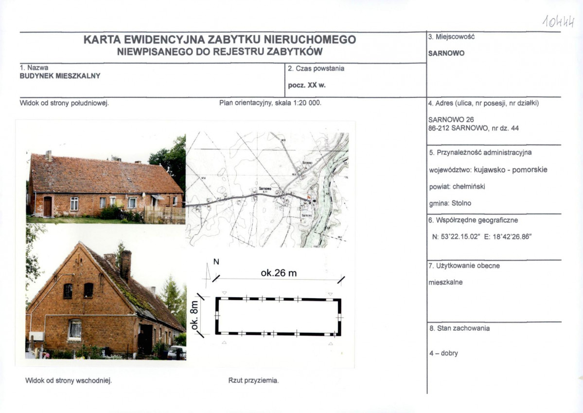 Karta obiektu niewpisanego do rejestru, skan nr 1