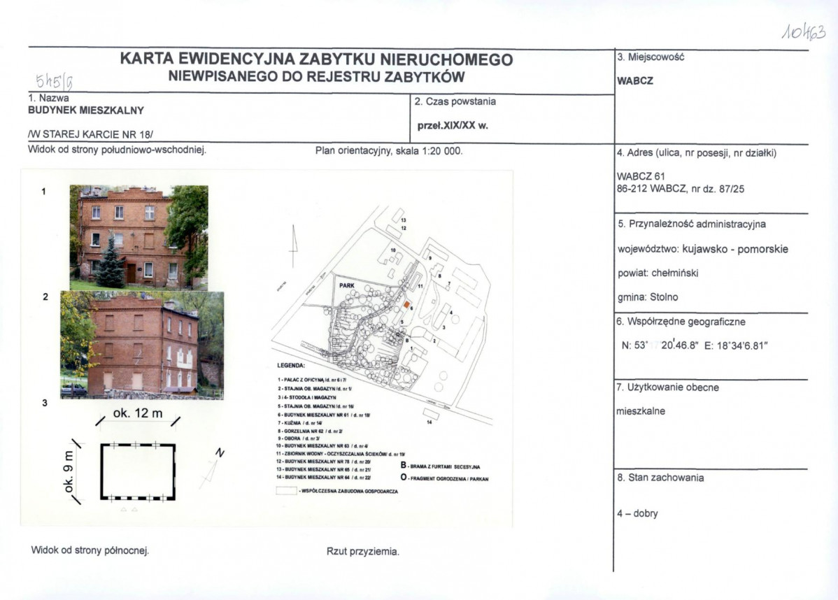 Karta obiektu niewpisanego do rejestru, skan nr 1
