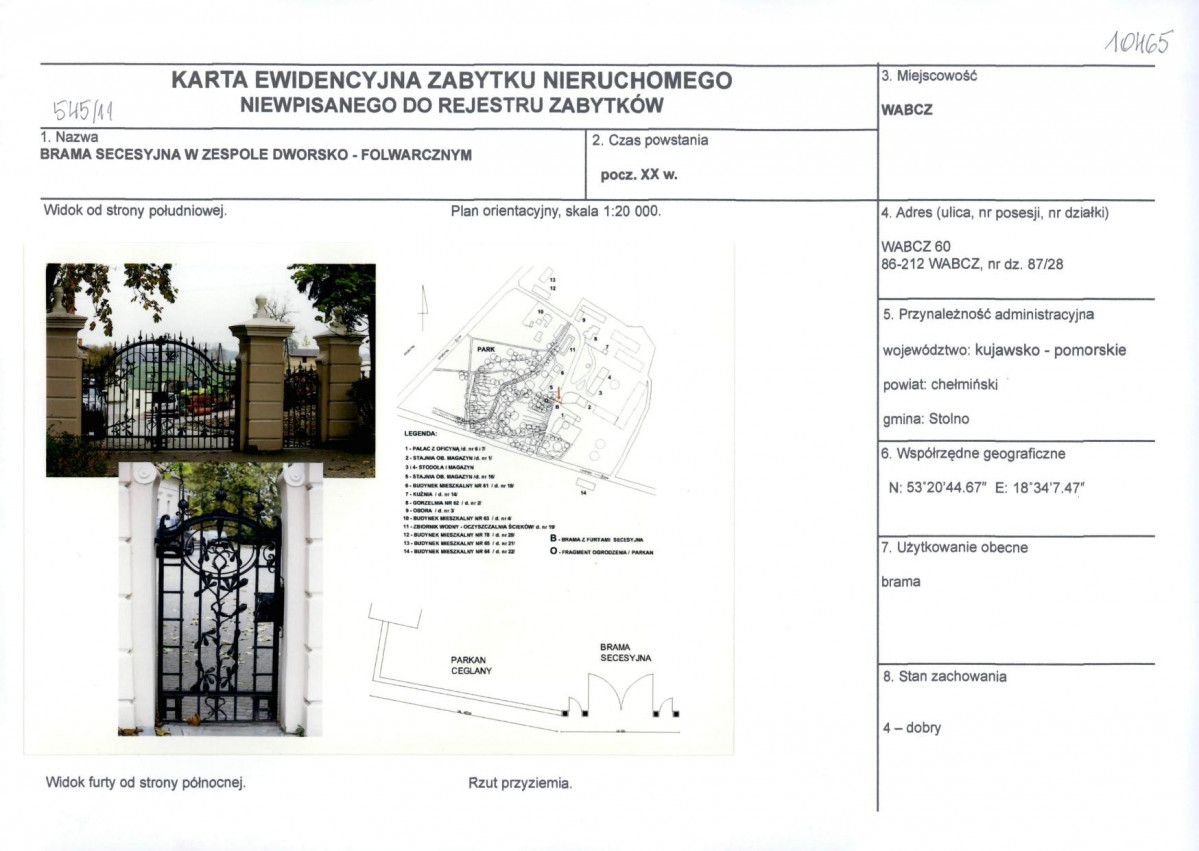 KEZN - Karta obiektu niewpisanego do rejestru, skan nr 1