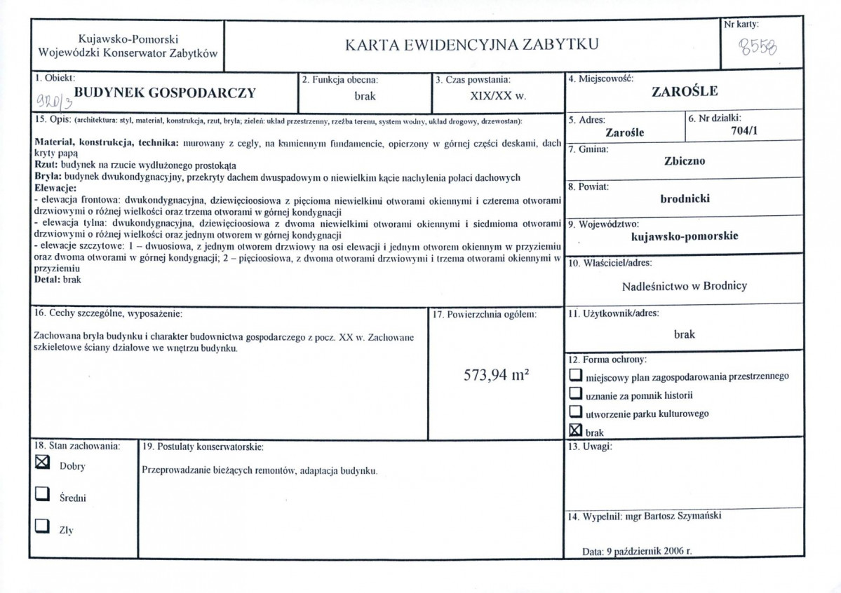 Karta obiektu niewpisanego do rejestru, skan nr 1
