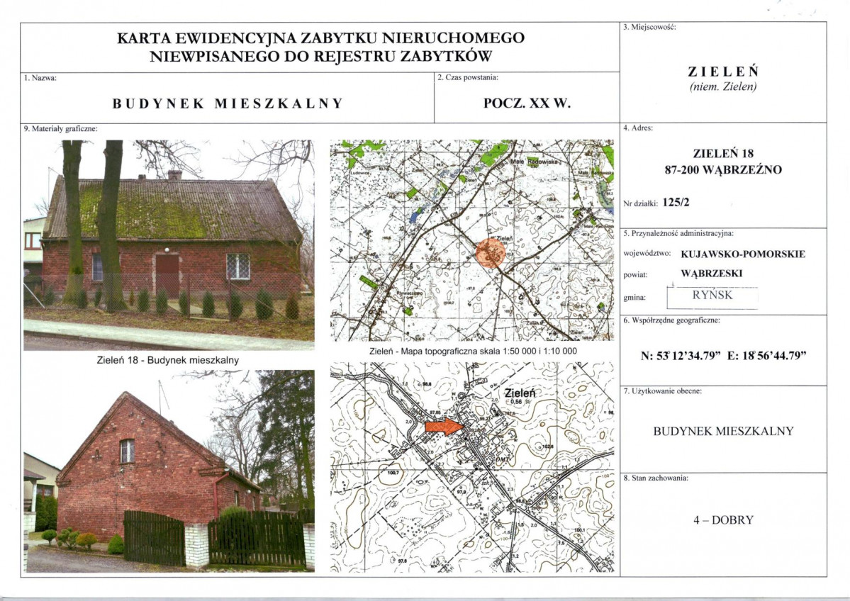 Karta obiektu niewpisanego do rejestru, skan nr 1