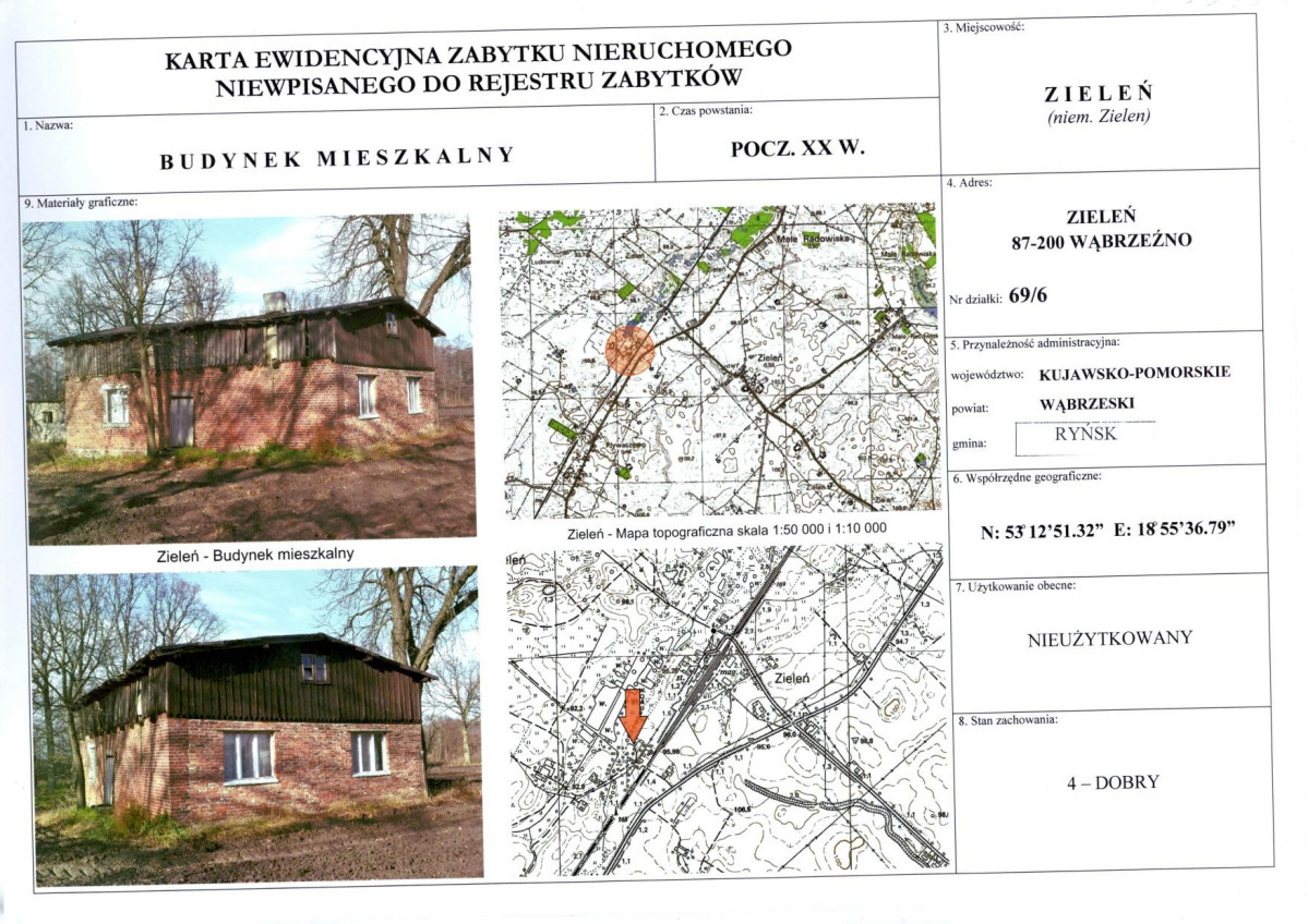 Karta obiektu niewpisanego do rejestru, skan nr 1