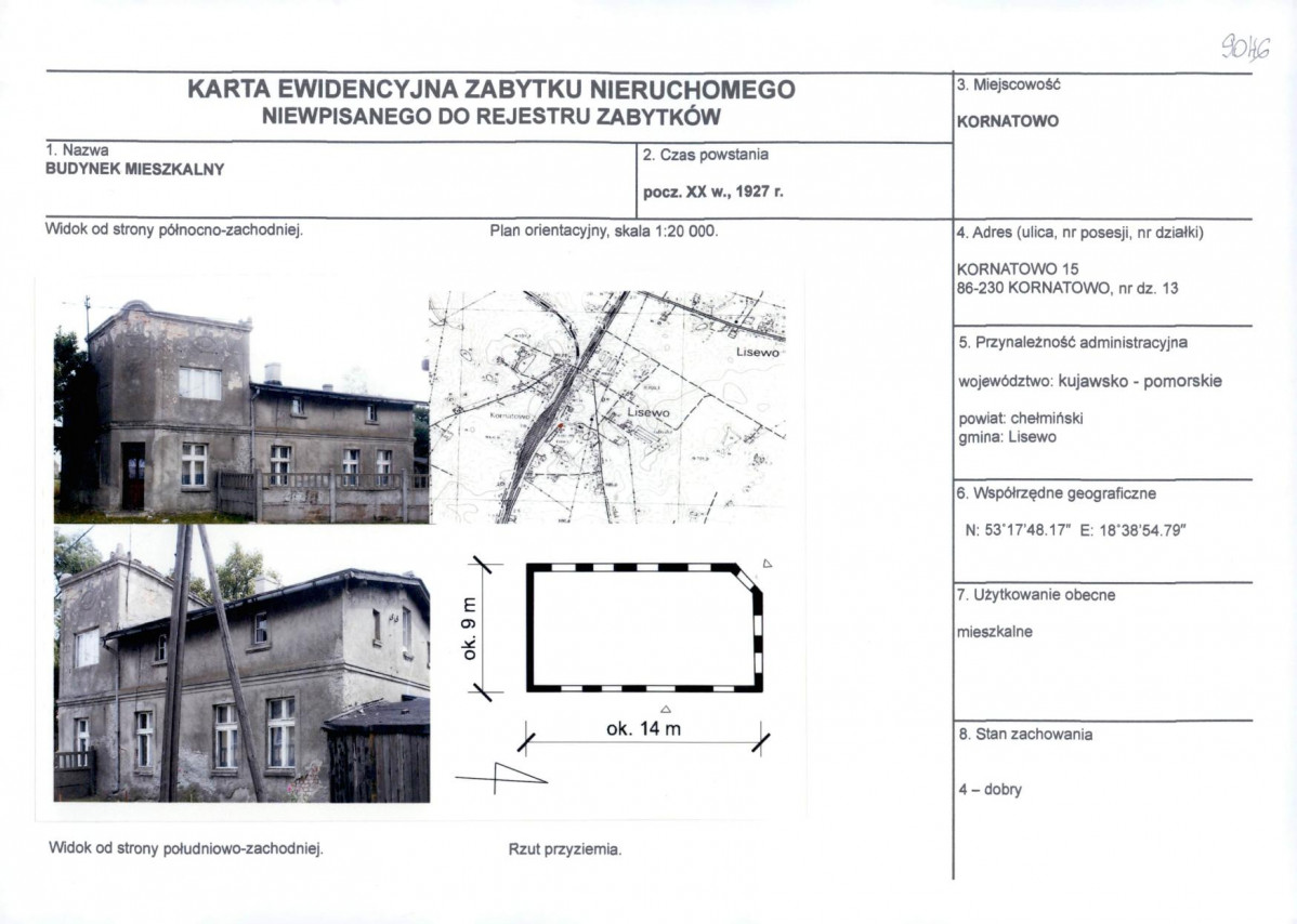 KEZN - Karta obiektu niewpisanego do rejestru, skan nr 1