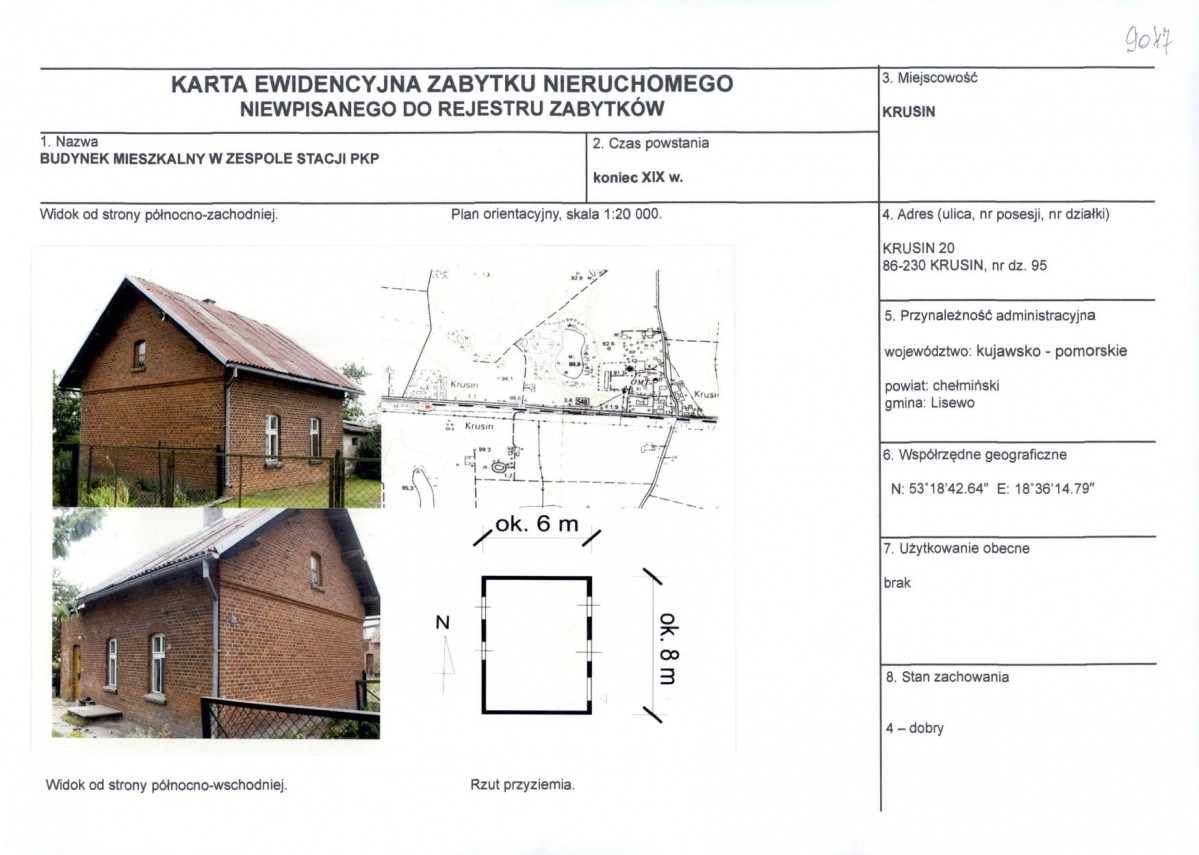 KEZN - Karta obiektu niewpisanego do rejestru, skan nr 1