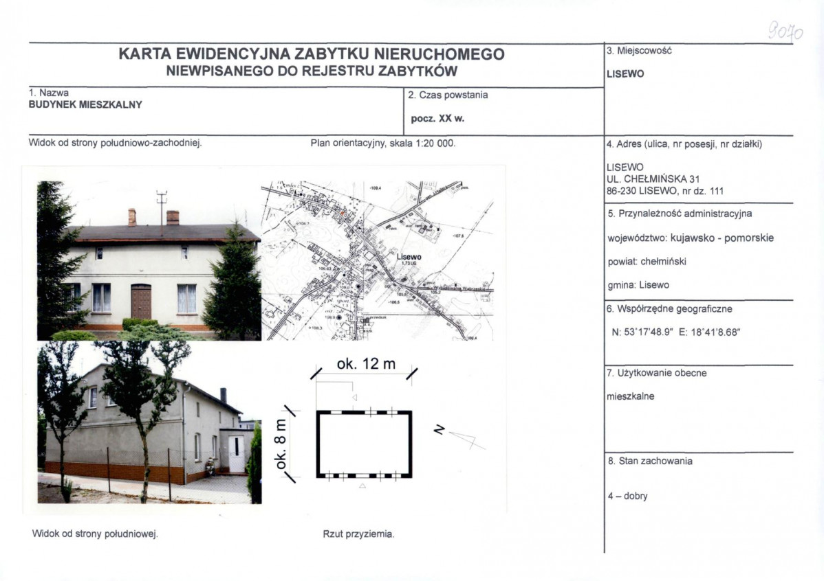 KEZN - Karta obiektu niewpisanego do rejestru, skan nr 1