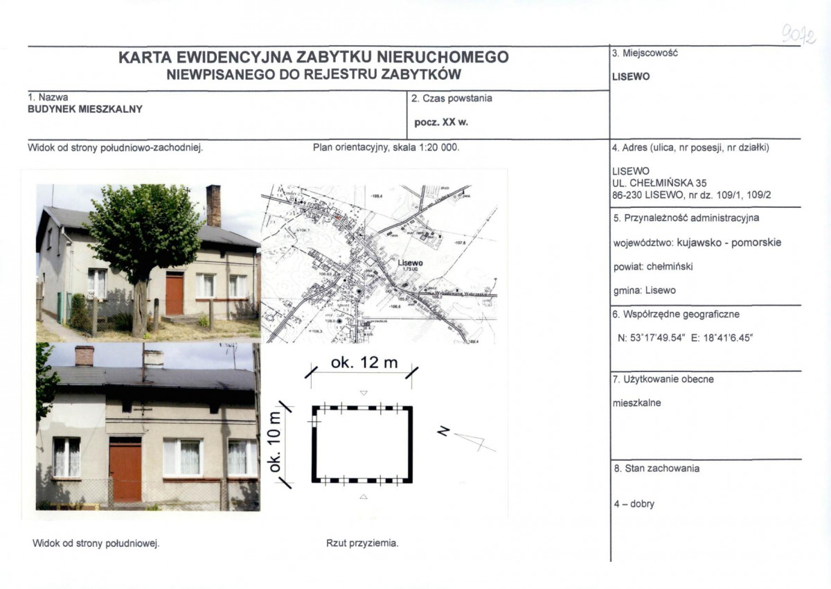 KEZN - Karta obiektu niewpisanego do rejestru, skan nr 1