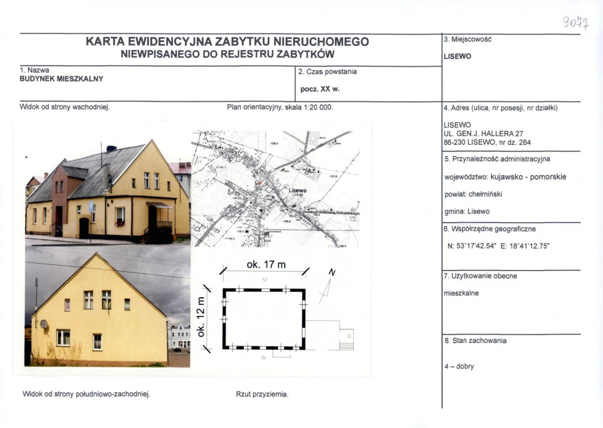 KEZN - Karta obiektu niewpisanego do rejestru, skan nr 1