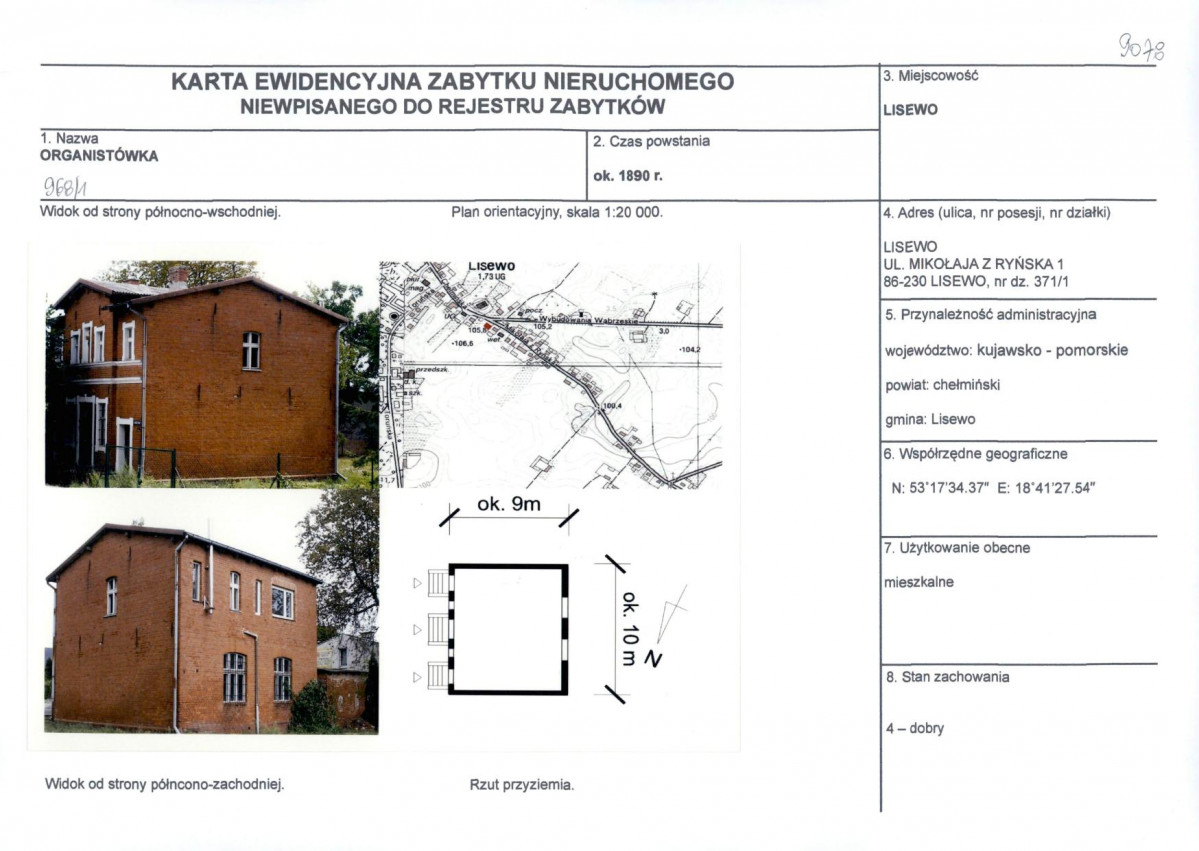 KEZN - Karta obiektu niewpisanego do rejestru, skan nr 1