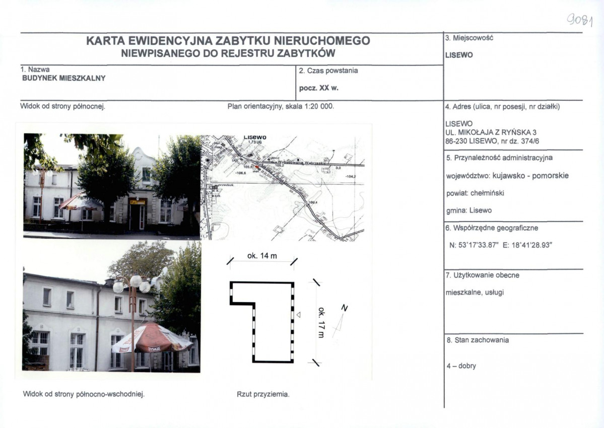 KEZN - Karta obiektu niewpisanego do rejestru, skan nr 1