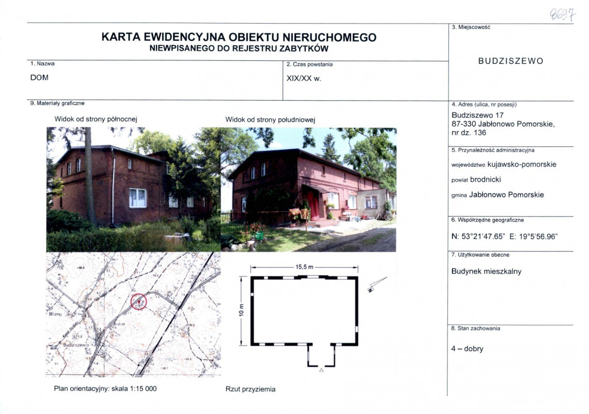 Karta obiektu niewpisanego do rejestru, skan nr 1