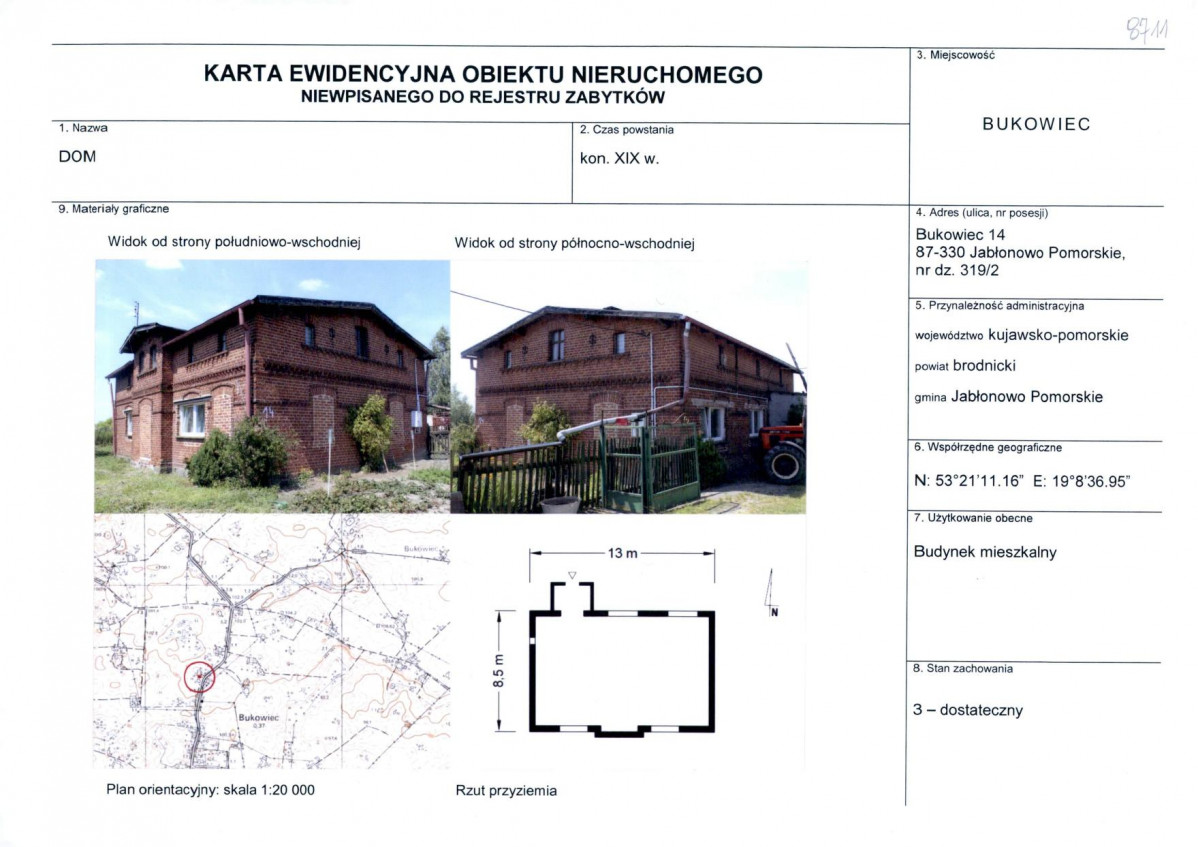 Karta obiektu niewpisanego do rejestru, skan nr 1