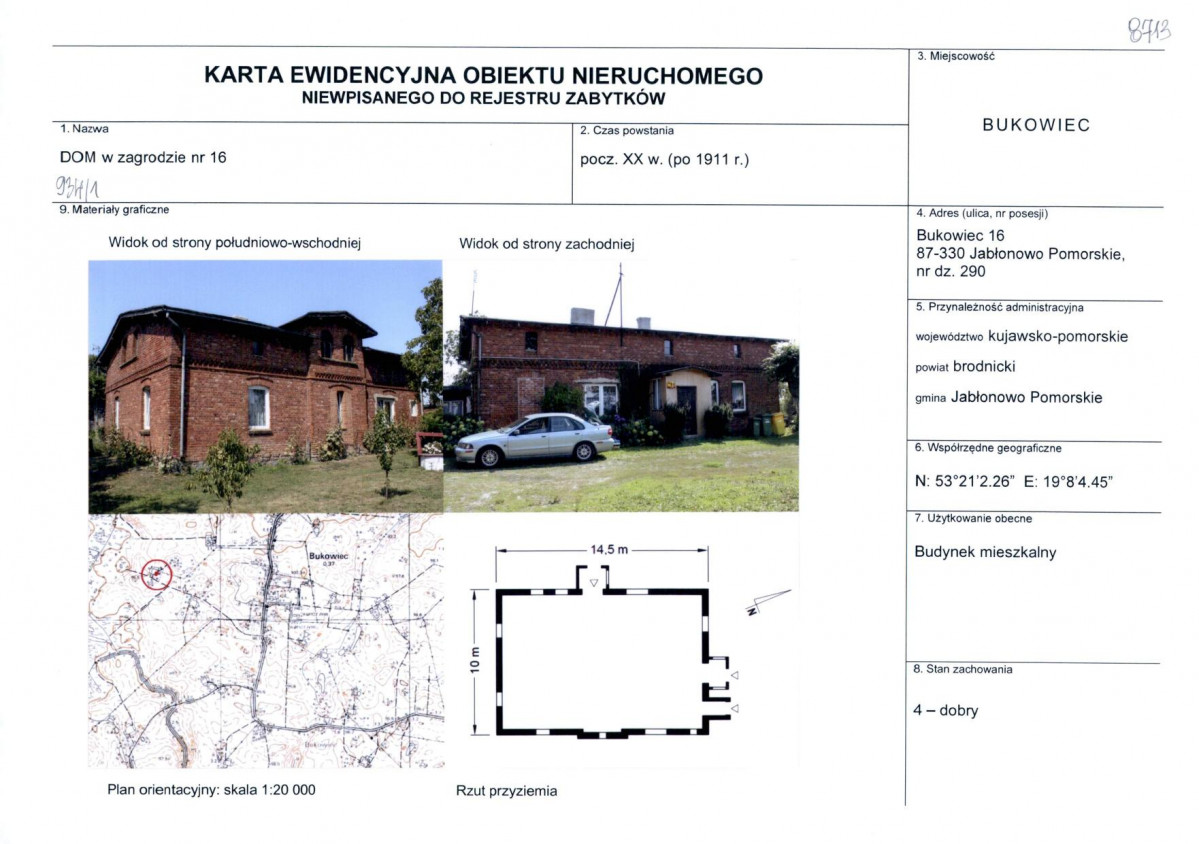 Karta obiektu niewpisanego do rejestru, skan nr 1