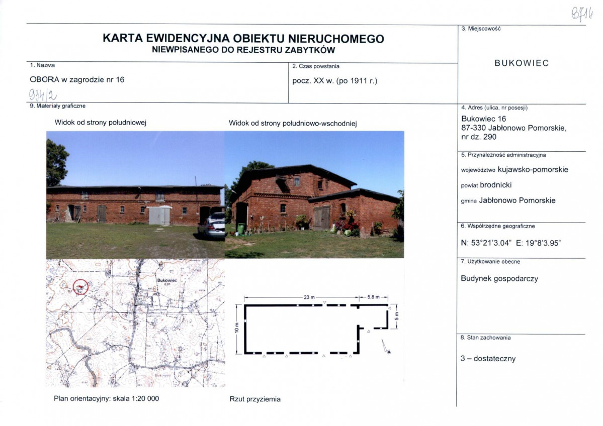 Karta obiektu niewpisanego do rejestru, skan nr 1
