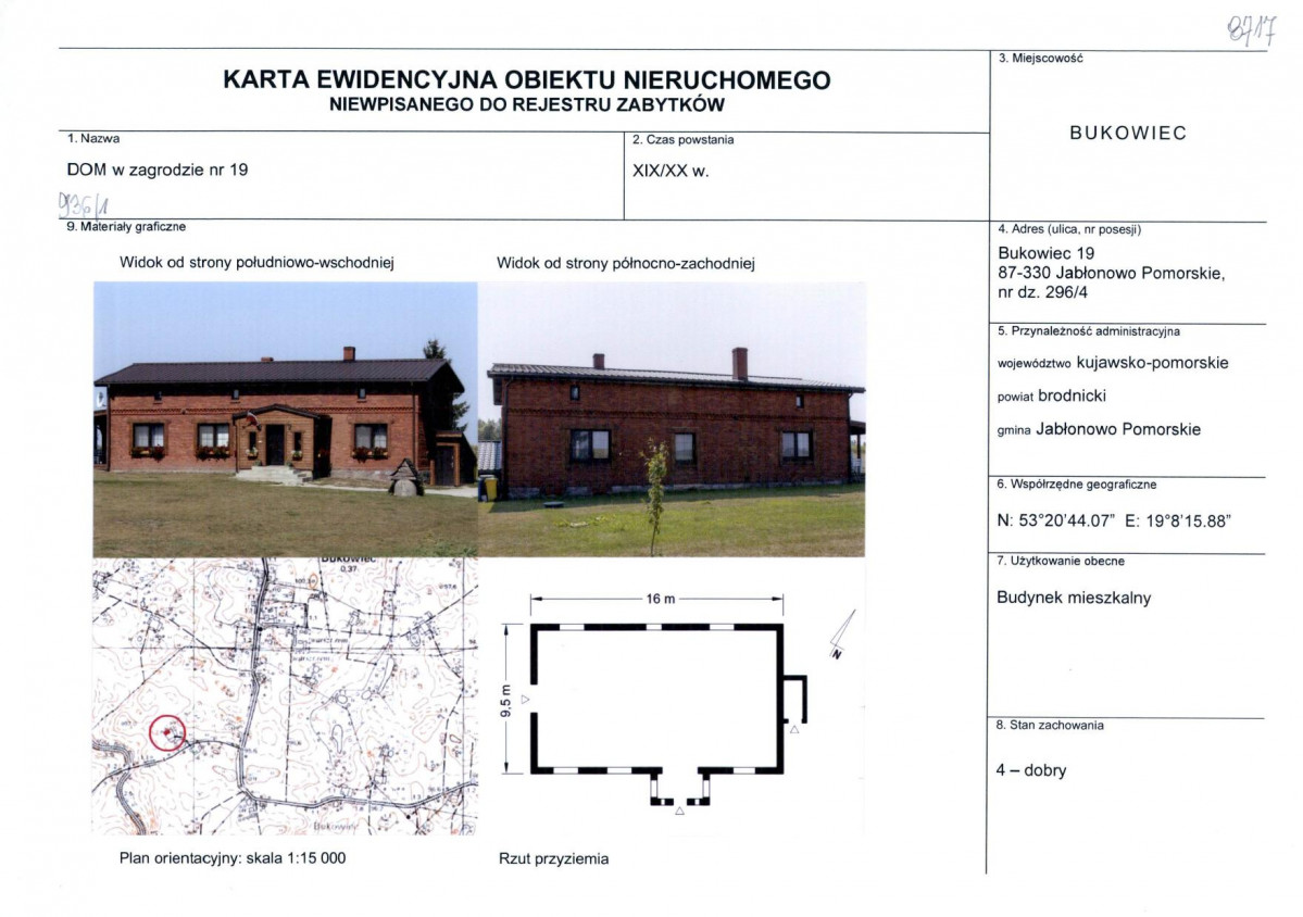 Karta obiektu niewpisanego do rejestru, skan nr 1