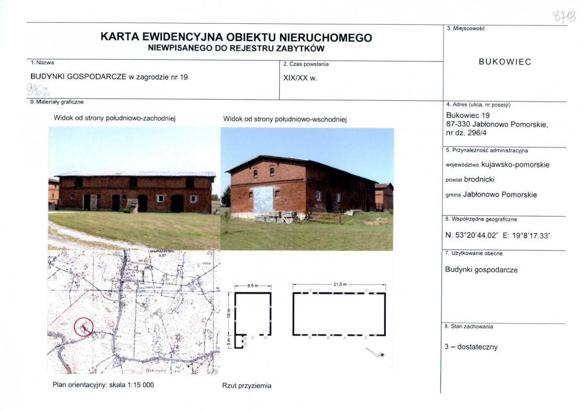 Karta obiektu niewpisanego do rejestru, skan nr 1