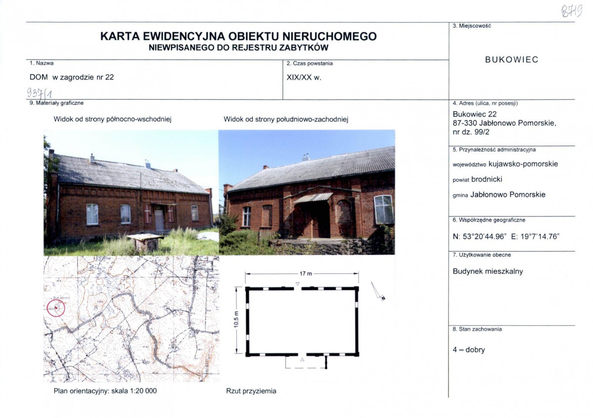 Karta obiektu niewpisanego do rejestru, skan nr 1