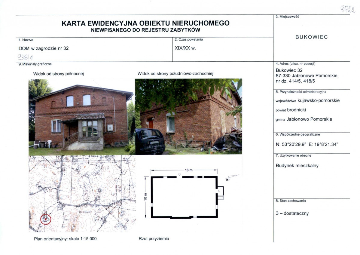 Karta obiektu niewpisanego do rejestru, skan nr 1