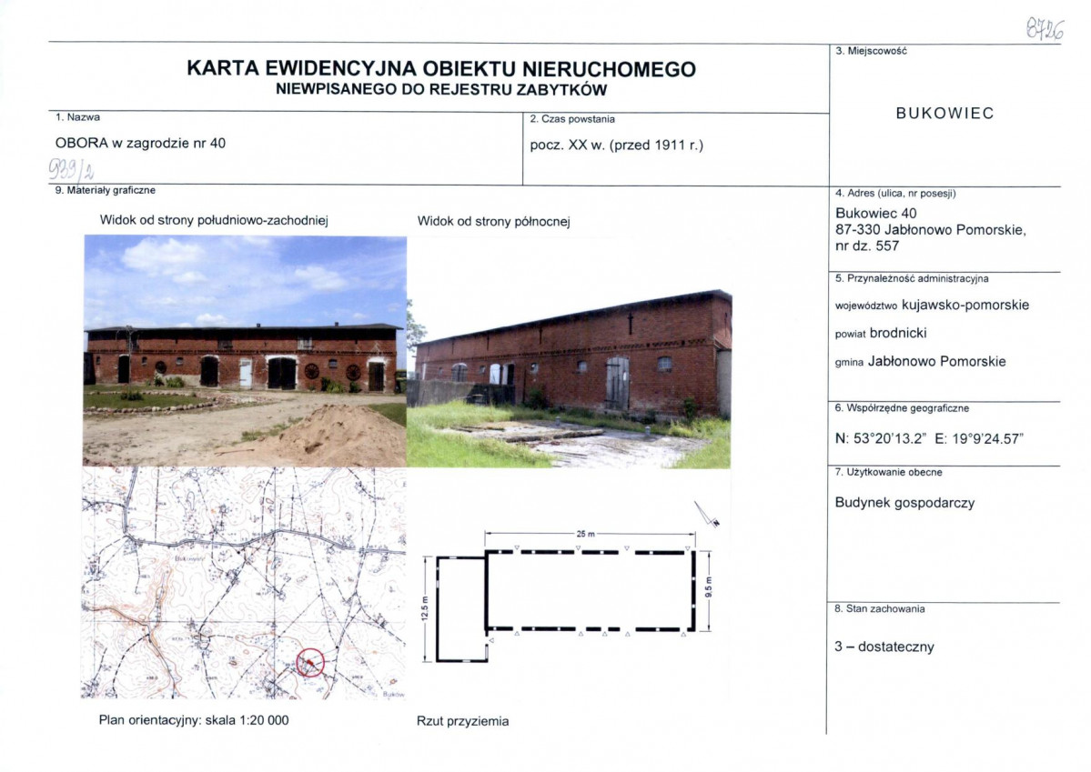 Karta obiektu niewpisanego do rejestru, skan nr 1