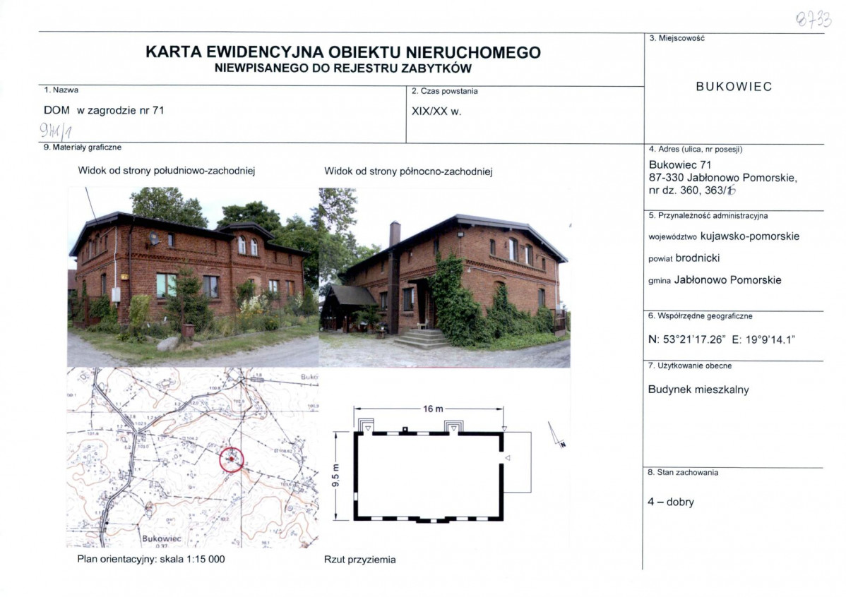 Karta obiektu niewpisanego do rejestru, skan nr 1
