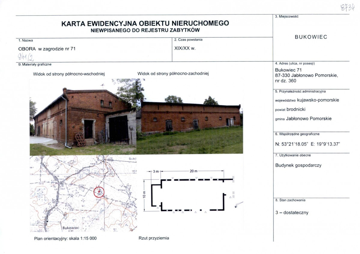 Karta obiektu niewpisanego do rejestru, skan nr 1