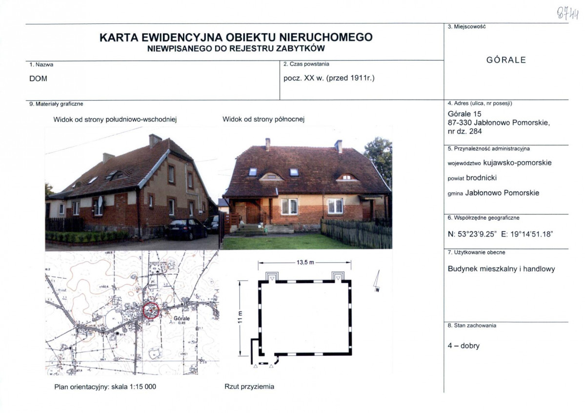 Karta obiektu niewpisanego do rejestru, skan nr 1