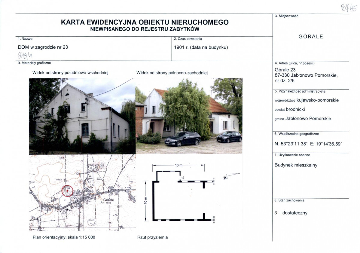 Karta obiektu niewpisanego do rejestru, skan nr 1