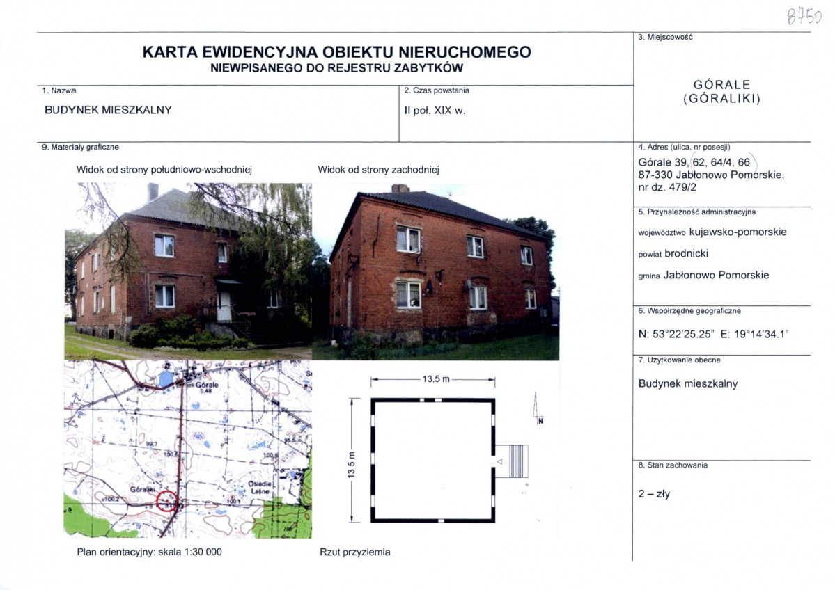 Karta obiektu niewpisanego do rejestru, skan nr 1
