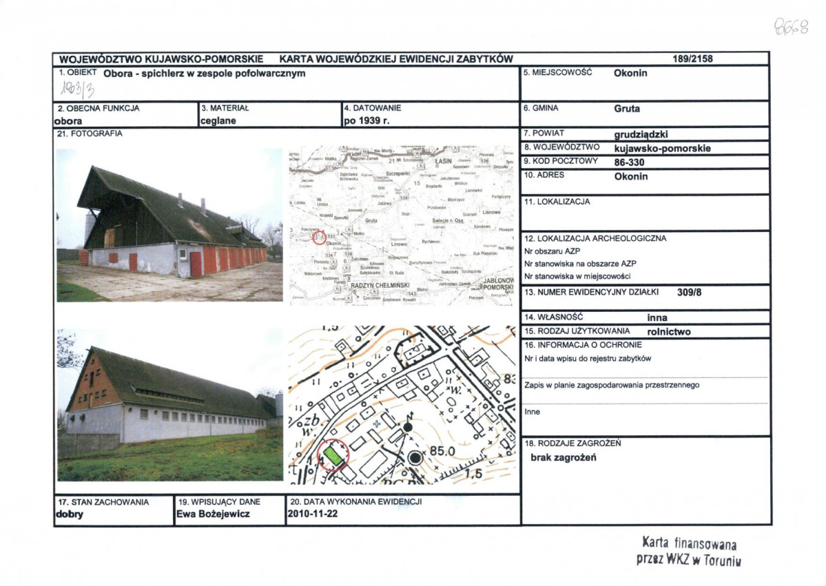 KEZN - Karta obiektu niewpisanego do rejestru, skan nr 1