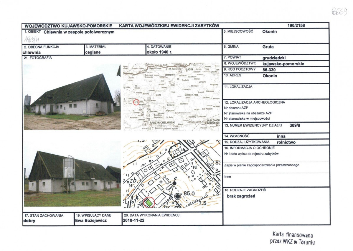 KEZN - Karta obiektu niewpisanego do rejestru, skan nr 1