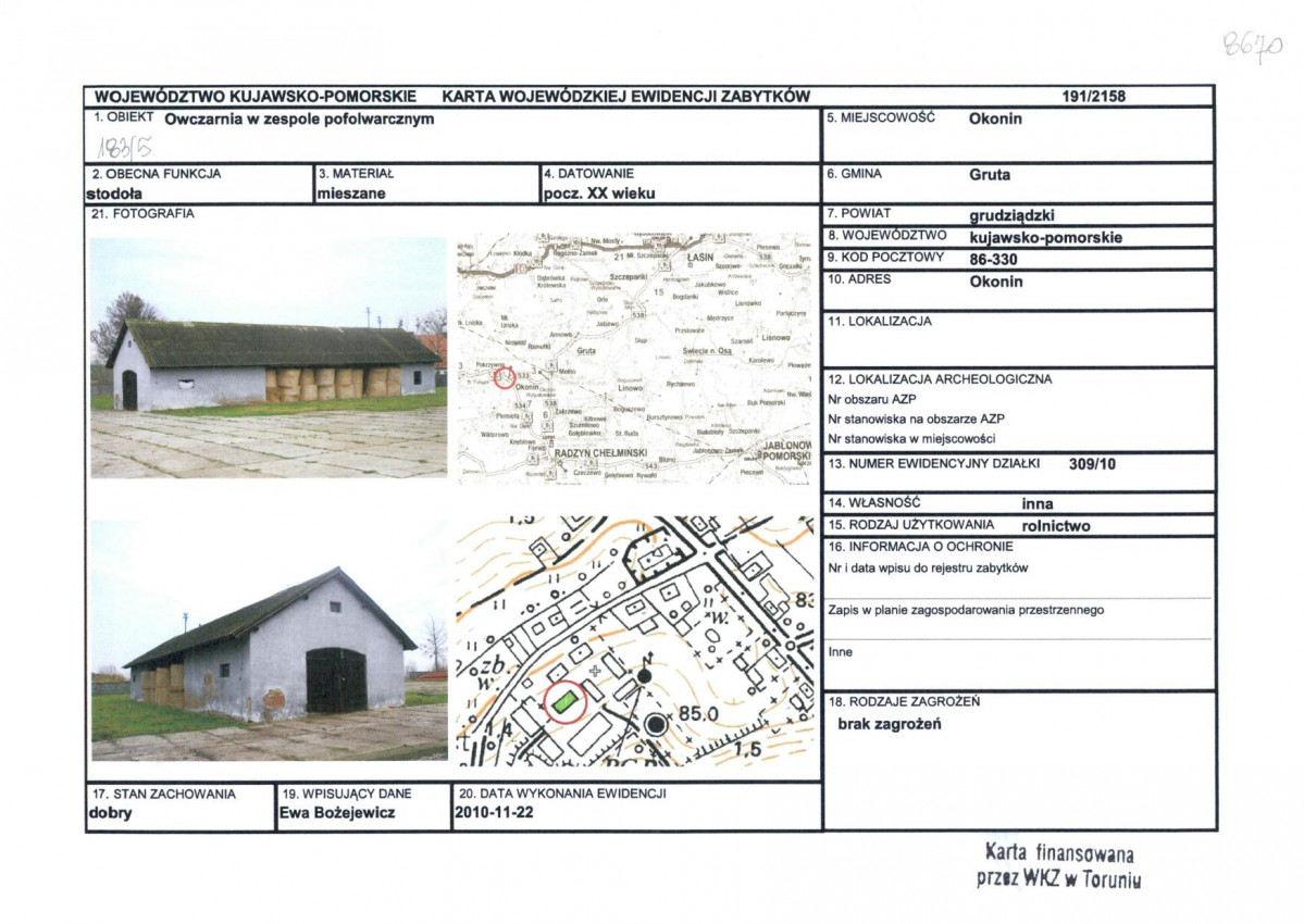 KEZN - Karta obiektu niewpisanego do rejestru, skan nr 1