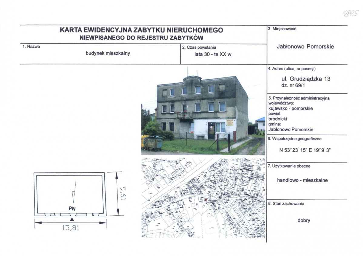 Karta obiektu niewpisanego do rejestru, skan nr 1