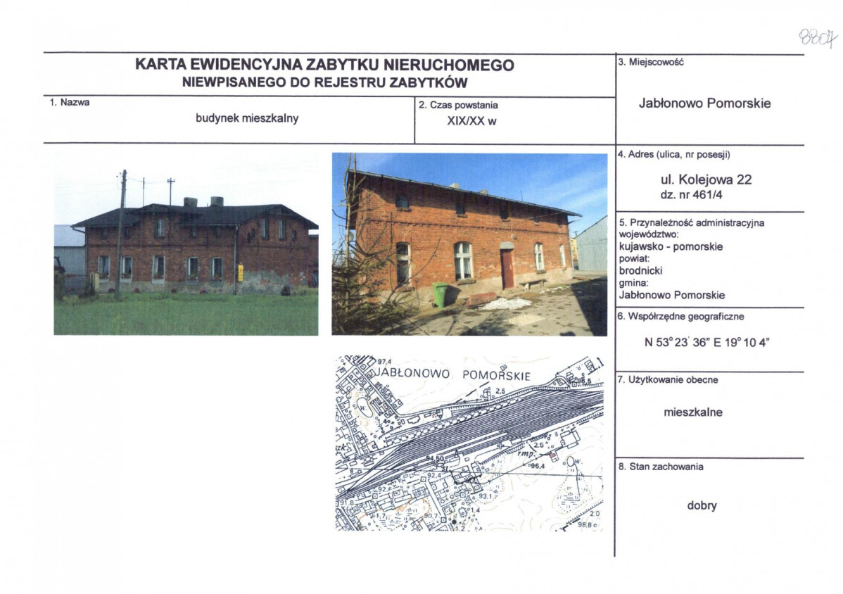 Karta obiektu niewpisanego do rejestru, skan nr 1