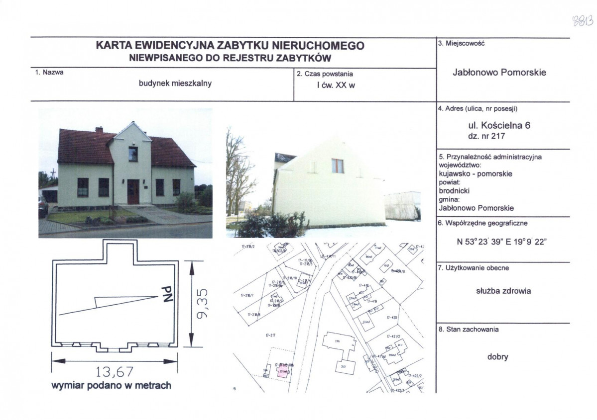 Karta obiektu niewpisanego do rejestru, skan nr 1