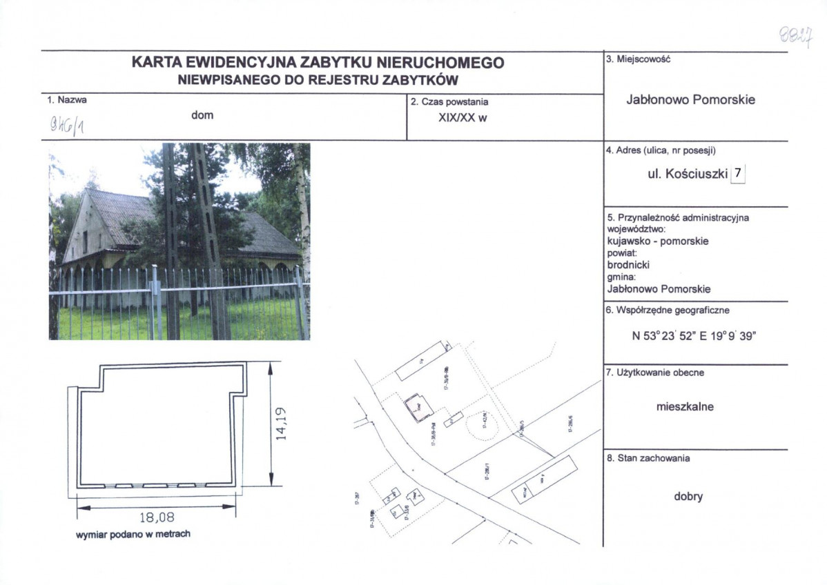 Karta obiektu niewpisanego do rejestru, skan nr 1