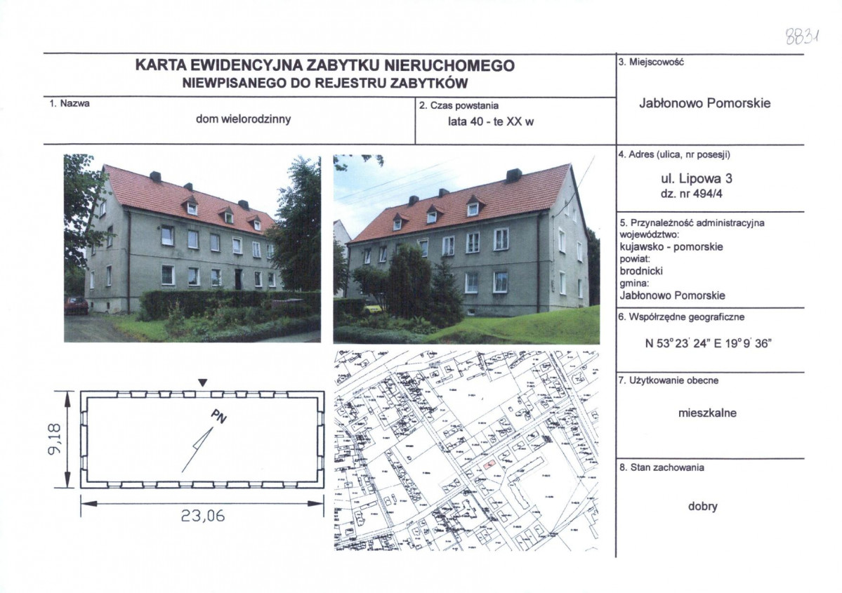 Karta obiektu niewpisanego do rejestru, skan nr 1