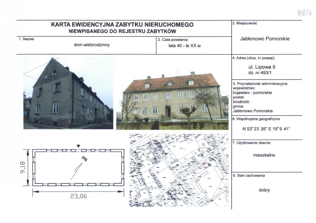 Karta obiektu niewpisanego do rejestru, skan nr 1